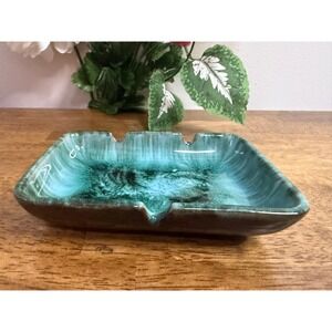 Vintage Blue Mountain Pottery Ashtray Trinket Dish Teal Green Drip Glaze‎ Retro